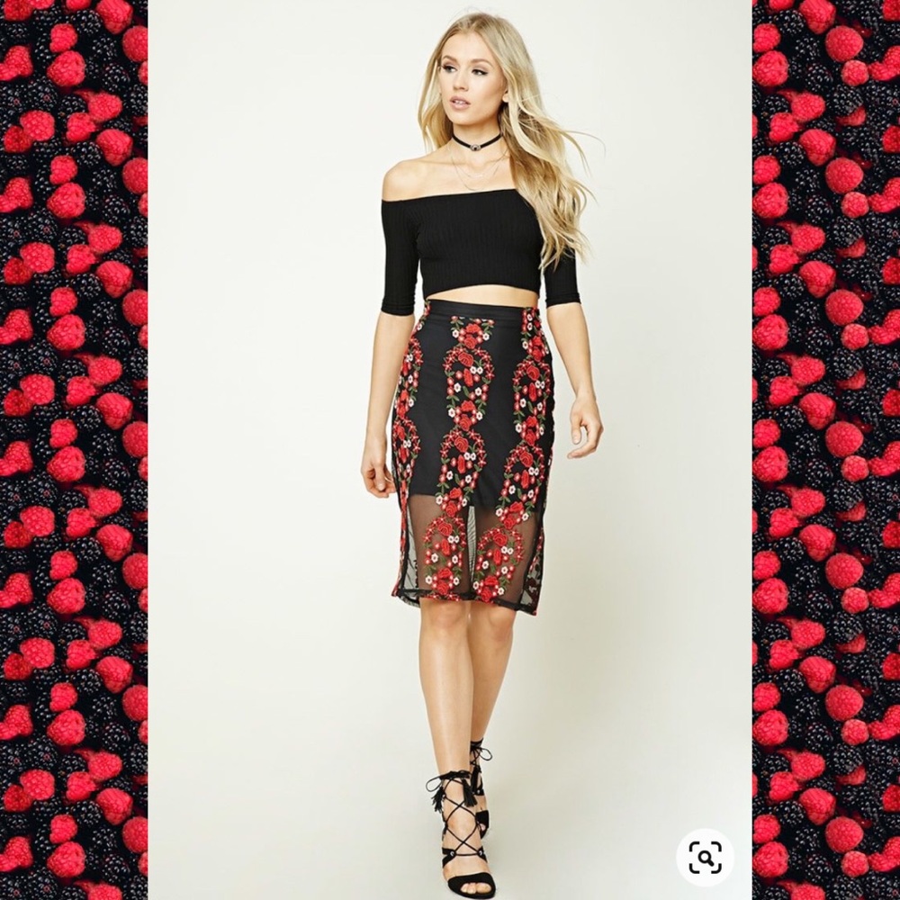 Forever 21 floral, embroidered, mesh pencil skirt